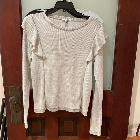 Splendid Tops - Splendid Light Gray Ruffle Long Sleeve Top